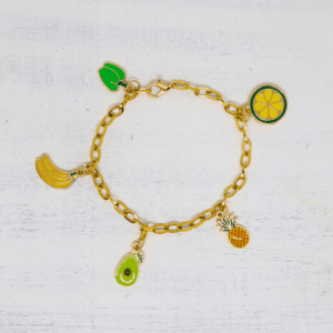 Charm karkötő zöldség- és gyümölcs fanatikusoknak, zöld-sárga összeállítás