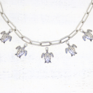 Teknősbéka ezüstszínű antikolt charm