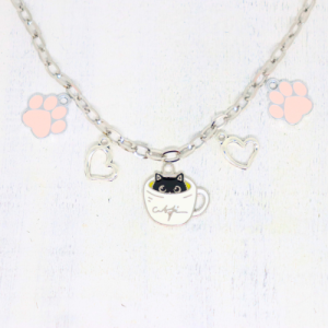 A kávézás és a cicák szerelmeseinek ezüstszínű charm nyaklánc (2)