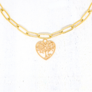 Életfa szív alakú keretben aranyszínű charm