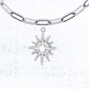 Csillag strasszokkal ezüstszínű antikolt charm