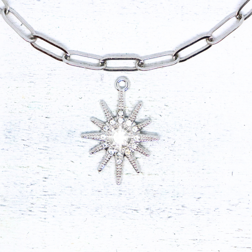 Csillag strasszokkal ezüstszínű antikolt charm 8 Csillag strasszokkal ezüstszínű antikolt charm