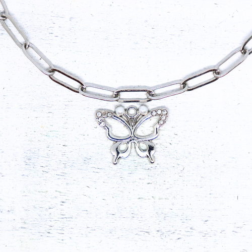 Pillangó strasszokkal ezüstszínű antikolt charm 8 Pillangó strasszokkal ezüstszínű antikolt charm