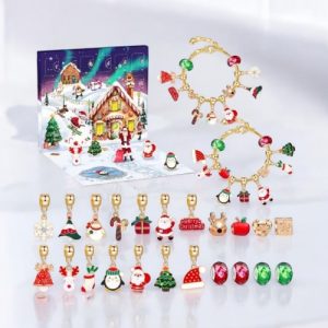 Adventi naptár aranyszínű és piros karácsonyi tematikájú charmokkal - Charmshop Budapest