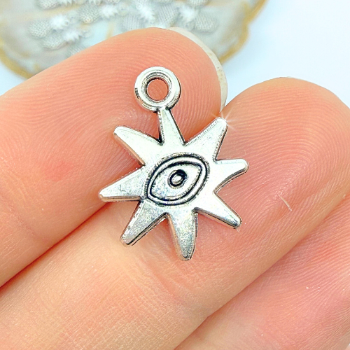 Csillag evil eye boho ezüstszínű antikolt charm