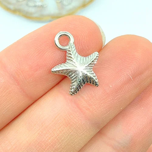 Hold sima ezüstszínű antikolt charm 12 Csillag kicsi ezüstszínű antikolt charm