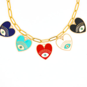 Evil Eye szív alakú aranyszínű zománcos nagy charmok